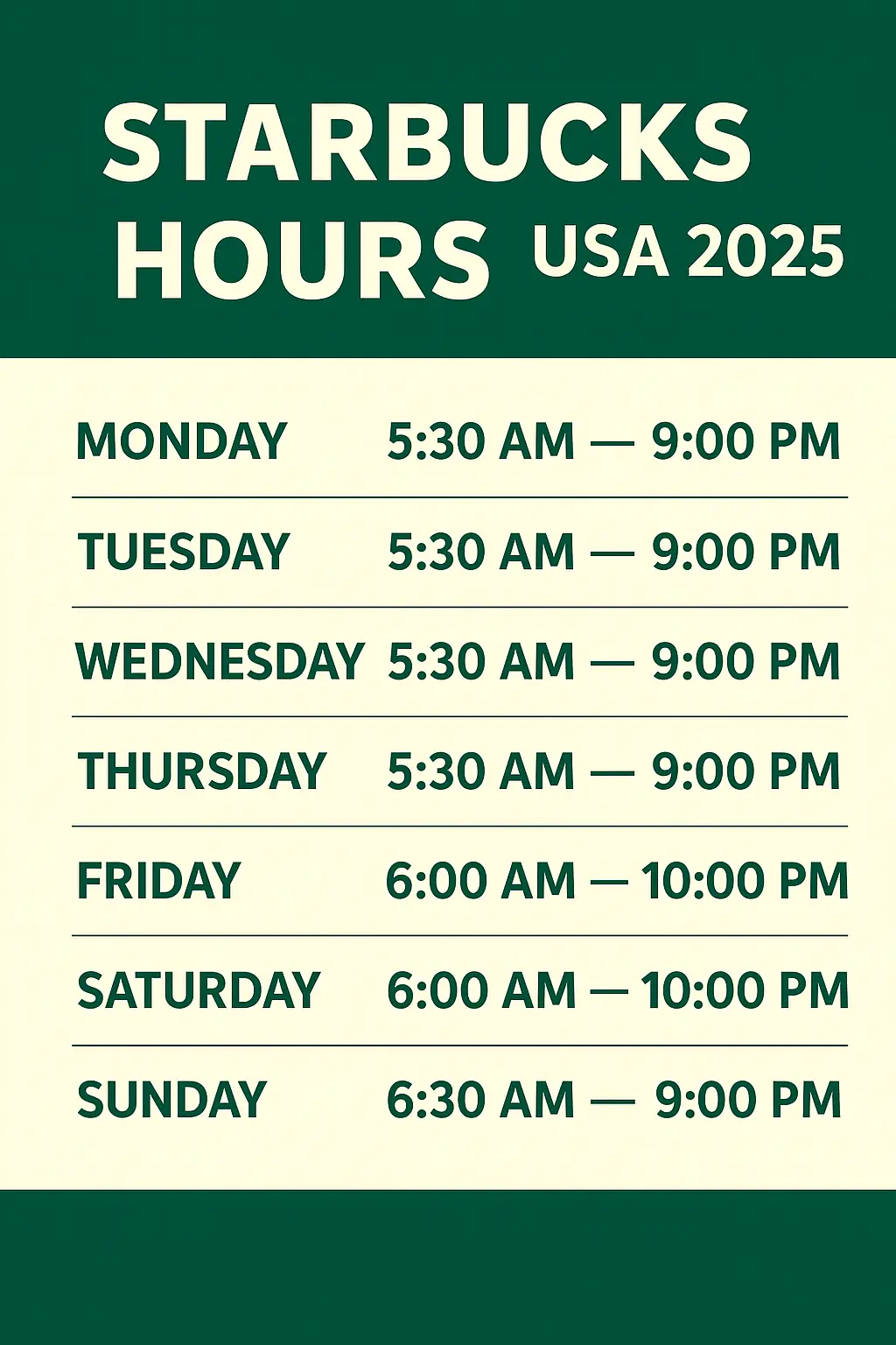 Starbucks Hours USA 2025
